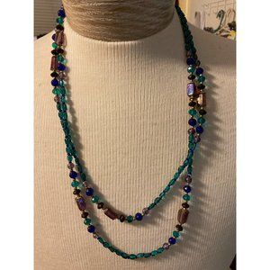 Faceted Long Lariat Iridescent Beaded Statement Necklace